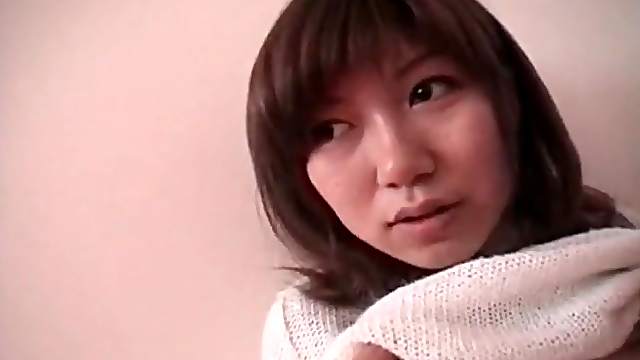 Asian in soft white sweater flashes tits in public