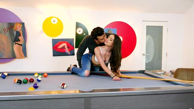 After a game of billiards, sexy Gia Paige fucks on the table